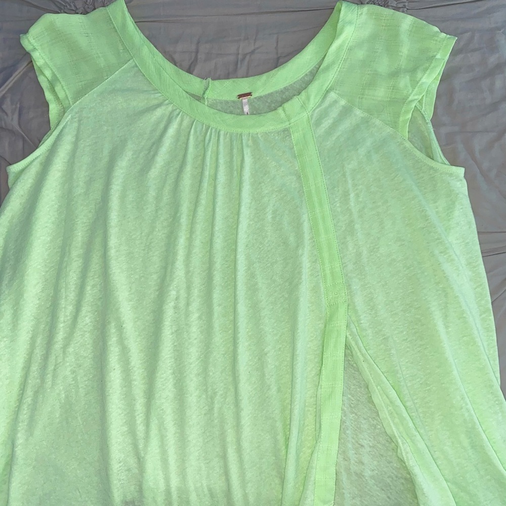 Green Free People Top with Side Slit Detail